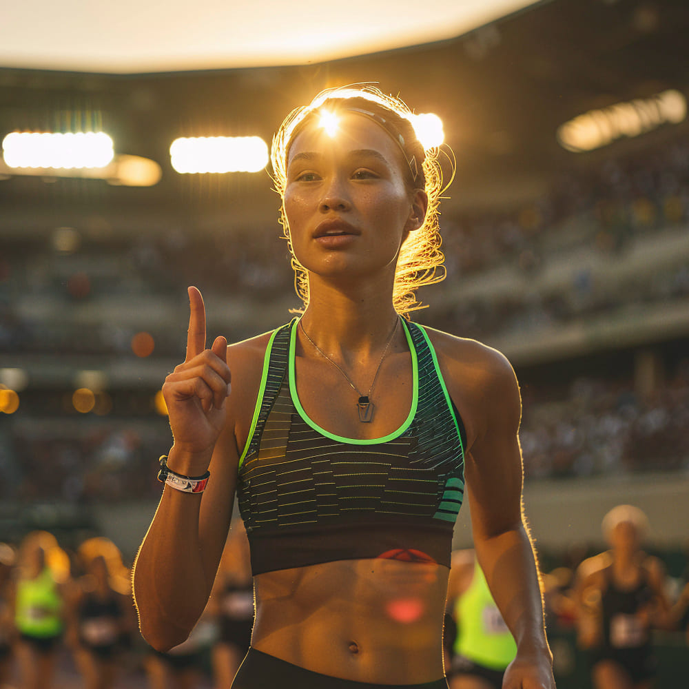 The runner is happy because she did her mental preparation and won the race.
