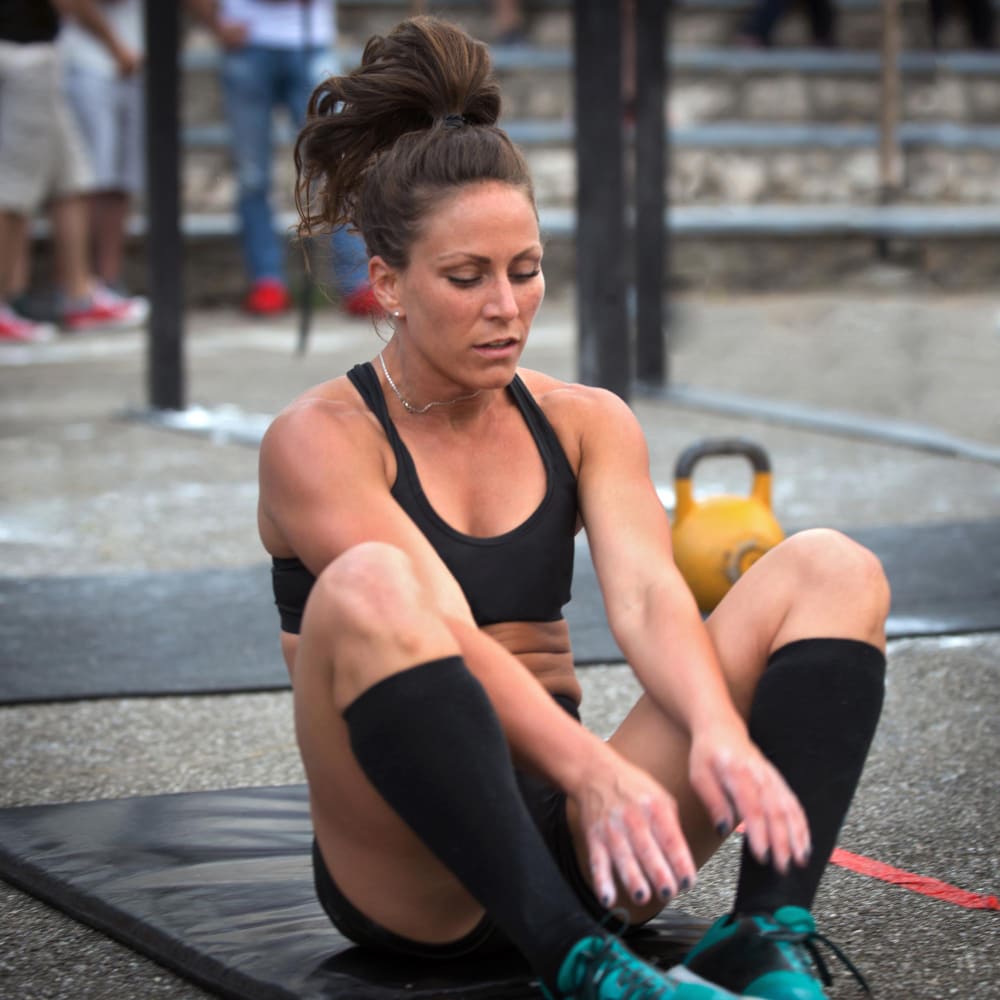 An athlete exercises with total focus.